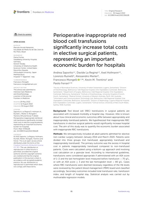 PDF Perioperative Inappropriate Red Blood Cell Transfusions