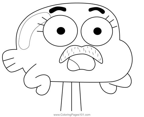 Darwin Watterson with Mustache Gumball Coloring Page for Kids - Free The Amazing World of ...