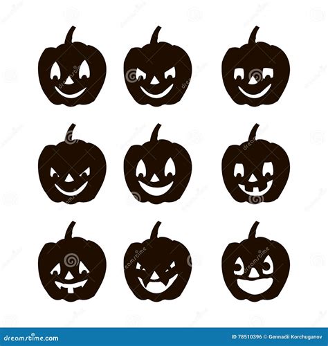 Set Pumpkins Silhouette Icons Of The Day Halloween Stock Vector