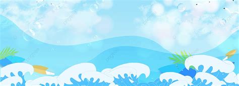 Cartoon Beach Tourism Background, Cartoon, Hand Draw, Sea Wave ...