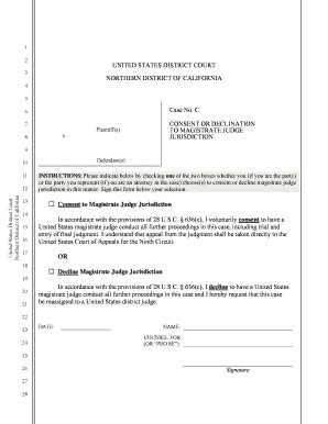 Fillable Online Cand Uscourts Magistrate Judge Consent Declination Form