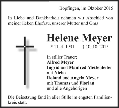 Traueranzeigen Von Helene Meyer OstalbTrauer