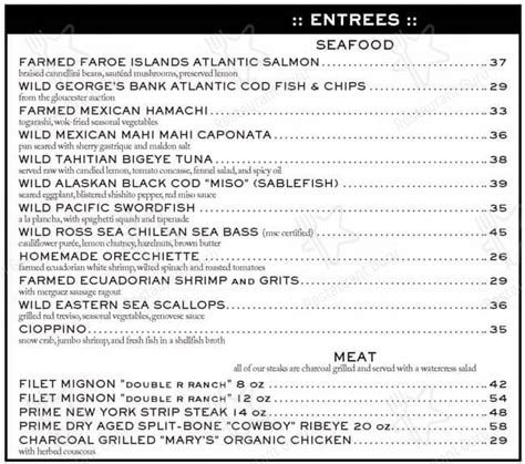 Menu at Water Grill restaurant, Costa Mesa