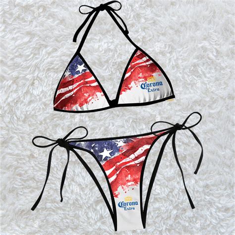 Corona Blur American Flag Triangle Beach Bikini Tw Hearthtops Store