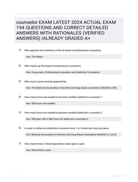 Counselor Exam Latest Actual Exam Questions And Correct