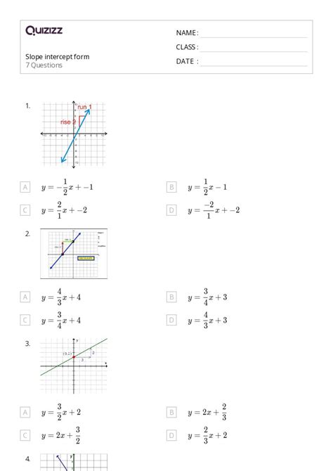 Slope Intercept Form Worksheets For Th Grade On Quizizz