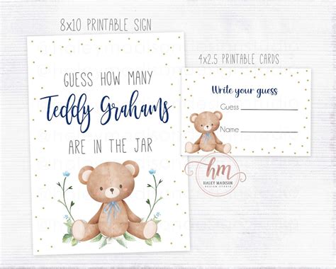 Printable Guess How Many Teddy Grahams Sign Bearly Wait Baby Shower