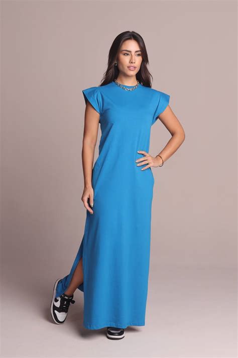 Vestido Midi Muscle Azul Skyspace Valentt Fabrica De Moda