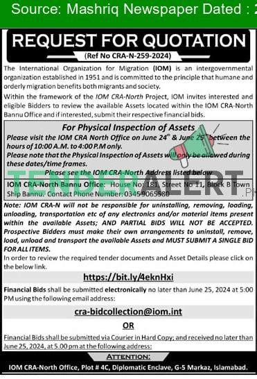 International Organization for Migration Islamabad Tender Notice in ...