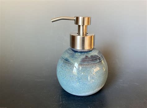 Blue Foaming Ceramic Soap Dispenser 16 Oz Handmade Ceramic Etsy