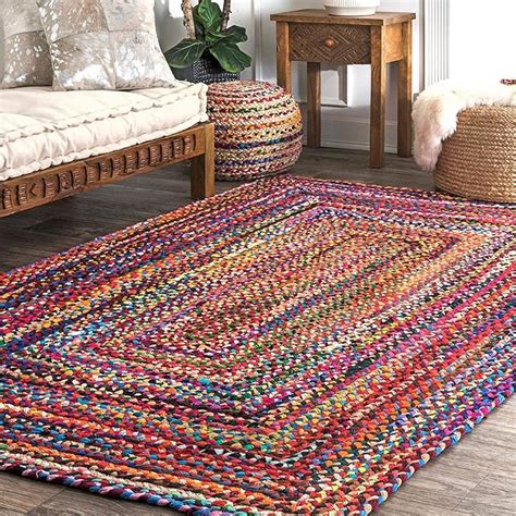 Hand Braided Chindi Rag Rug Cotton Rectangle Bohemian Colorful Area