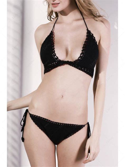 Off Crocheted Spaghetti Straps Bikini Set In Black Zaful