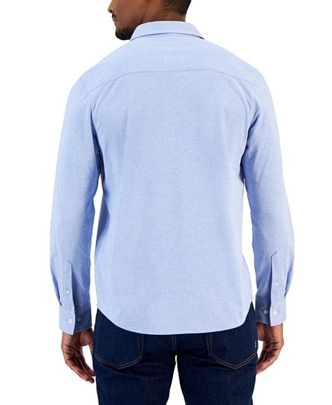 Alfani Mens Classic Fit Heathered Jersey Knit Button Down Shirt