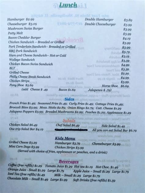 Menu at Lisa's Cafe, Shelbyville