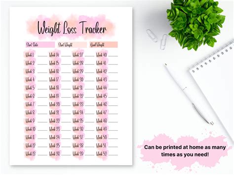 Weight Loss Tracker Printable Digital Weight Loss Journal Weekly Weigh In Template Aesthetic