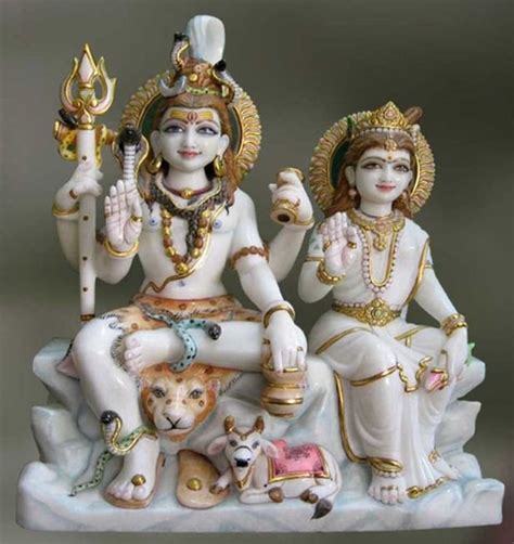 White Painted Feet Marble Shiv Parivar Statue For Worship Size