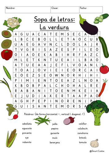 Sopa De Letras La Verdura Términos Básicos Español Alimentación Saludable Material