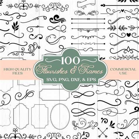 100 Flourishes Svg Swash Svg Frame Svg Swoosh Svg Flourish Svg