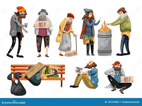 Homeless People Cartoon. Unemployment People Stock Vector - Illustration of hopeless, character ...