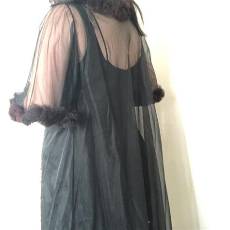 Vintage 1950s Sheer Black Robe Lingerie With All Arou Gem