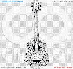 Clipart of a Black and White Guitar Made of Music Notes - Royalty Free ...