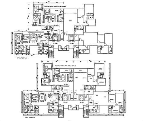 3 BHK Apartment Plan DWG File - Cadbull