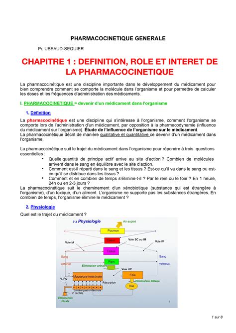 Chapitre I Definition ROLE ET Interet DE LA Pharmacocinetique