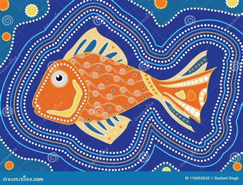 Pintura Aborigen Del Punto De Los Pescados Ejemplo Del Vector