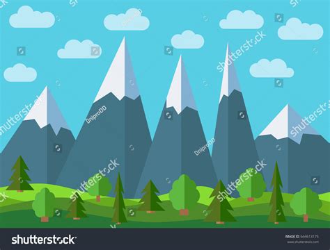 Vector Panoramic Mountain Cartoon Landscape Natural Stock Vector