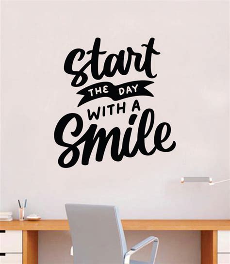 Start The Day With A Smile V2 Quote Wall Decal Sticker Bedroom Room Ar