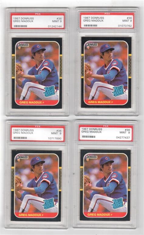 Lot Of FOUR 4 Greg Maddux Cubs HOF 1987 Donruss 36 Rookie Cards PSA