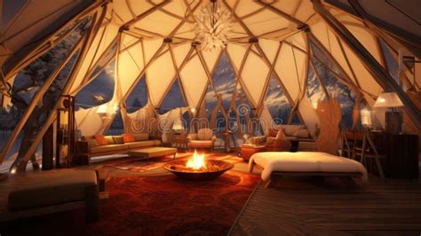 Glamping Inside Tent Luxury Interior Stock Image - Image of vacation ...