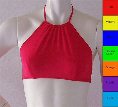 High Neck Halter Bikini Top In Red Blue Orange Turquoise Green