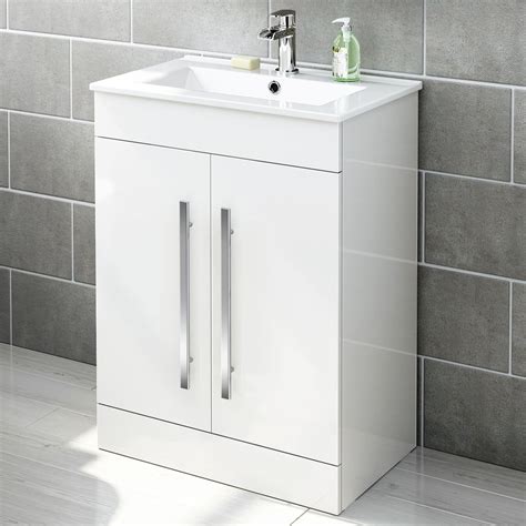 Mm Avon High Gloss White Basin Cabinet Floor Standing Bathroom