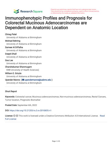 Pdf Immunophenotypic Profiles And Prognosis For Colorectal Mucinous