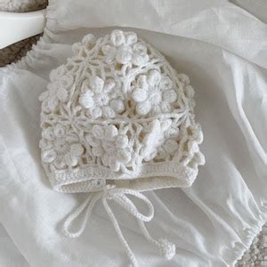 Baby Girl Crochet Bonnet Baby Bonnet Girl Flower Crochet Bonnet Baby ...