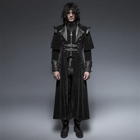 Gothic Cool Leather Belts Long Cloak Coat For Men Handsome