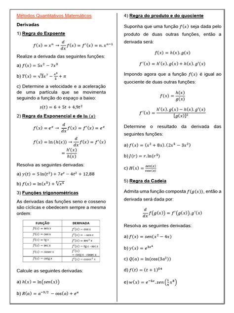 Lista De Exercícios Pdf Derivado Funções E Mapeamentos