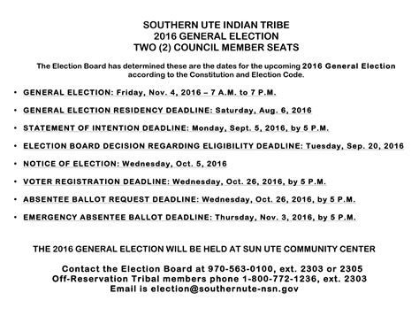 2016 Southern Ute General Election Schedule – The Southern Ute Drum