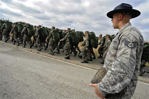 Us Air Force Staff Sgt Robert George A Military Training Instructor Marches His Unit