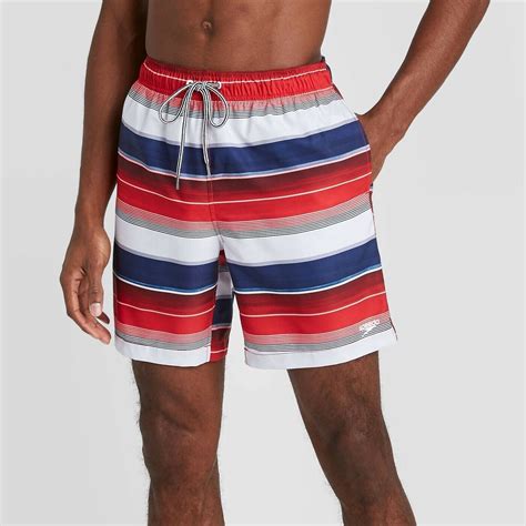 New Speedo Mens 8 Striped Volley Swim Shorts Redwhiteblue M Ebay