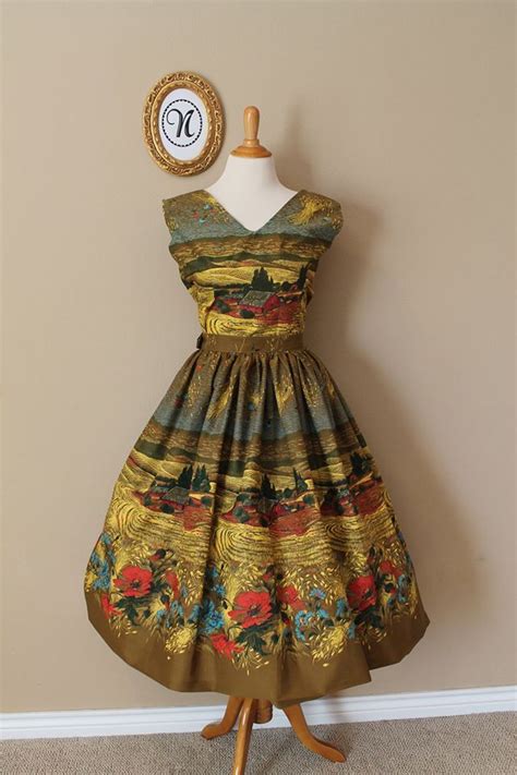 50's farm scenic novelty print dress. | Vintage outfits, Vintage ...