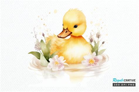 Cute Baby Duck Watercolor PNG Clipart