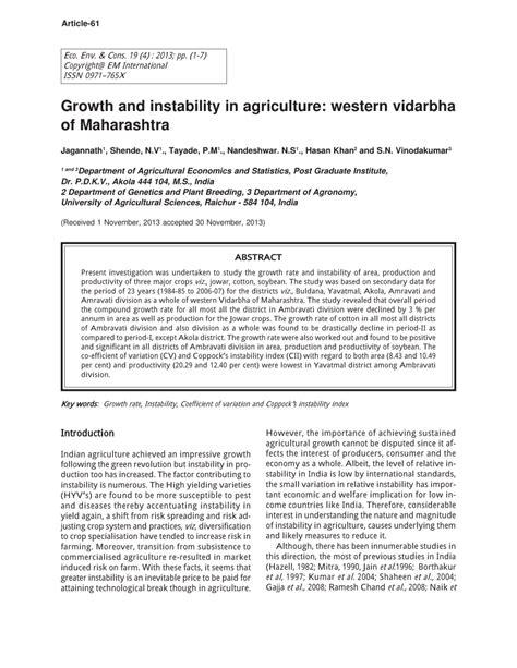 (PDF) Growth and instability in agriculture: Western Vidarbha of ...