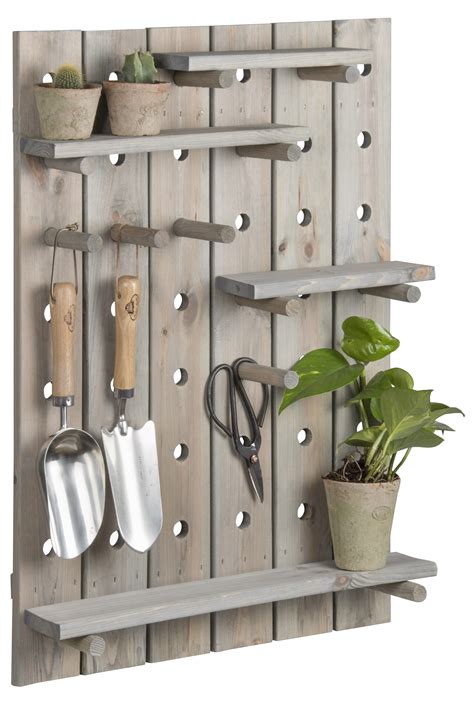 Pegboard w/4 Shelves, Wood - Esschert Design USA