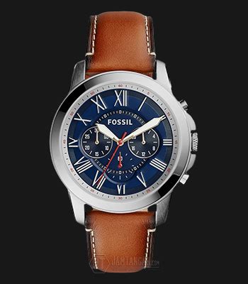 Fossil Grant Fs Chronograph Blue Tone Dial Light Brown Leather