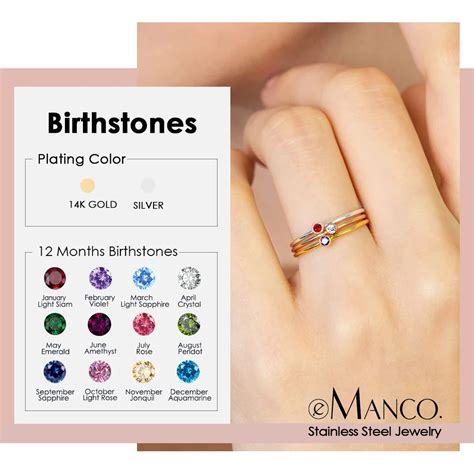 Emanco Stainless Steel Birthstone Ring Gold Color Simple Fashion