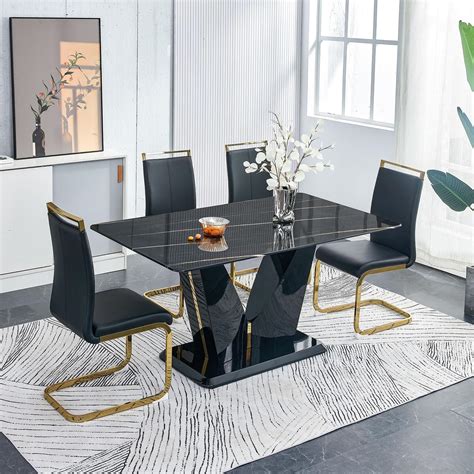 Amazon Gopop 5 Piece Dining Table Set 63 Glass Dining Table Set