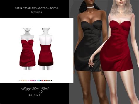 The Sims Resource Satin Strapless Bodycon Dress By Bill Sims Sims