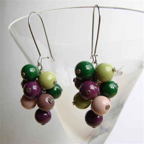 Colorful Dangle Earrings, Silver Tone Earrings With Glass Beads, Pastel ...